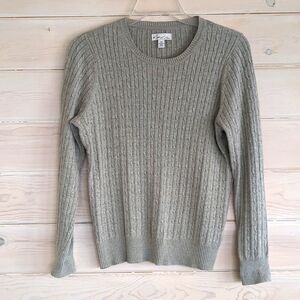 Kim Rogers Sage Green Cable Knit Crewneck Sweater